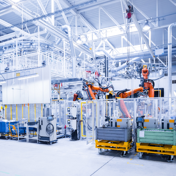 Light manufacturing line with assembly stations and clean finishes